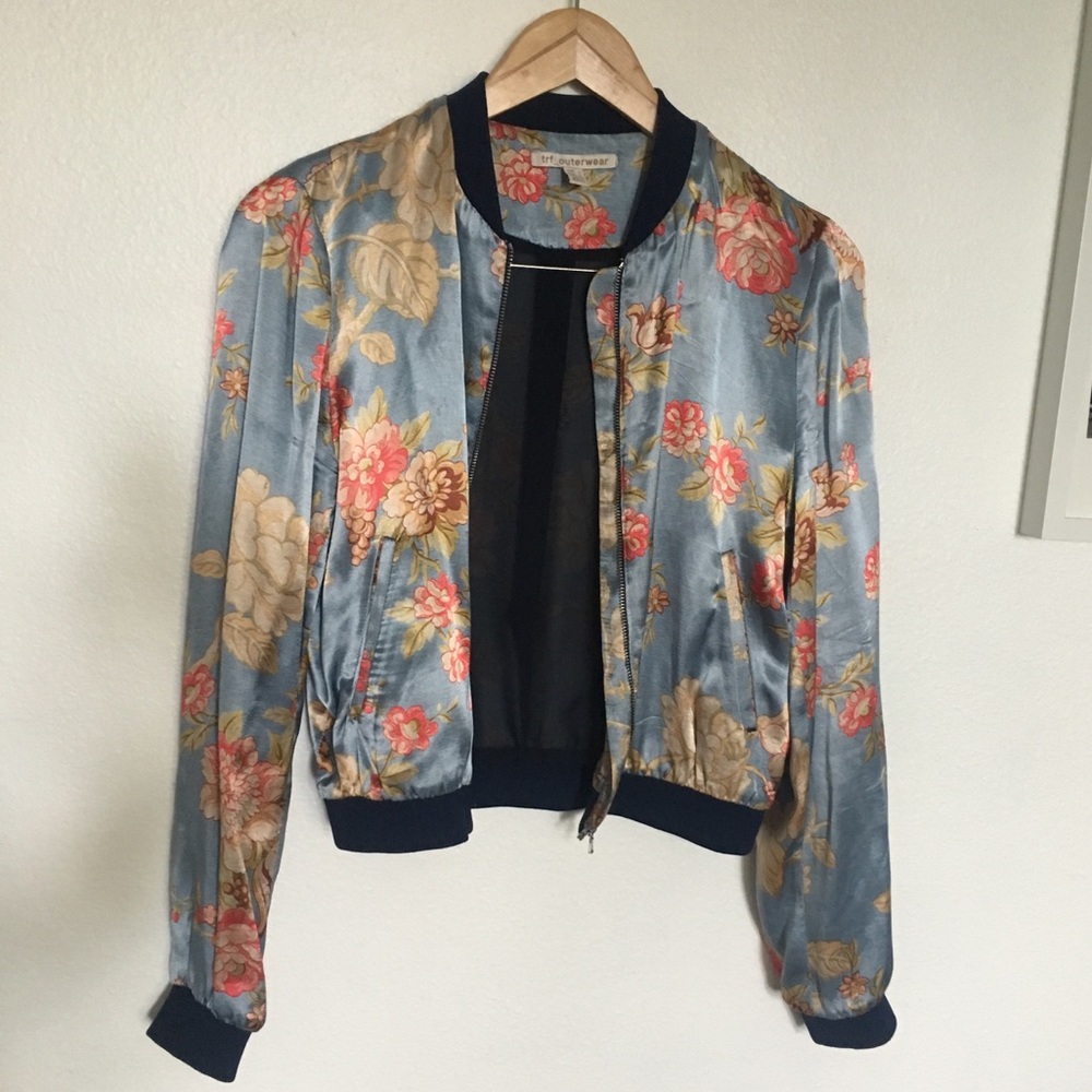 Zara Silk Blue Floral Bomber